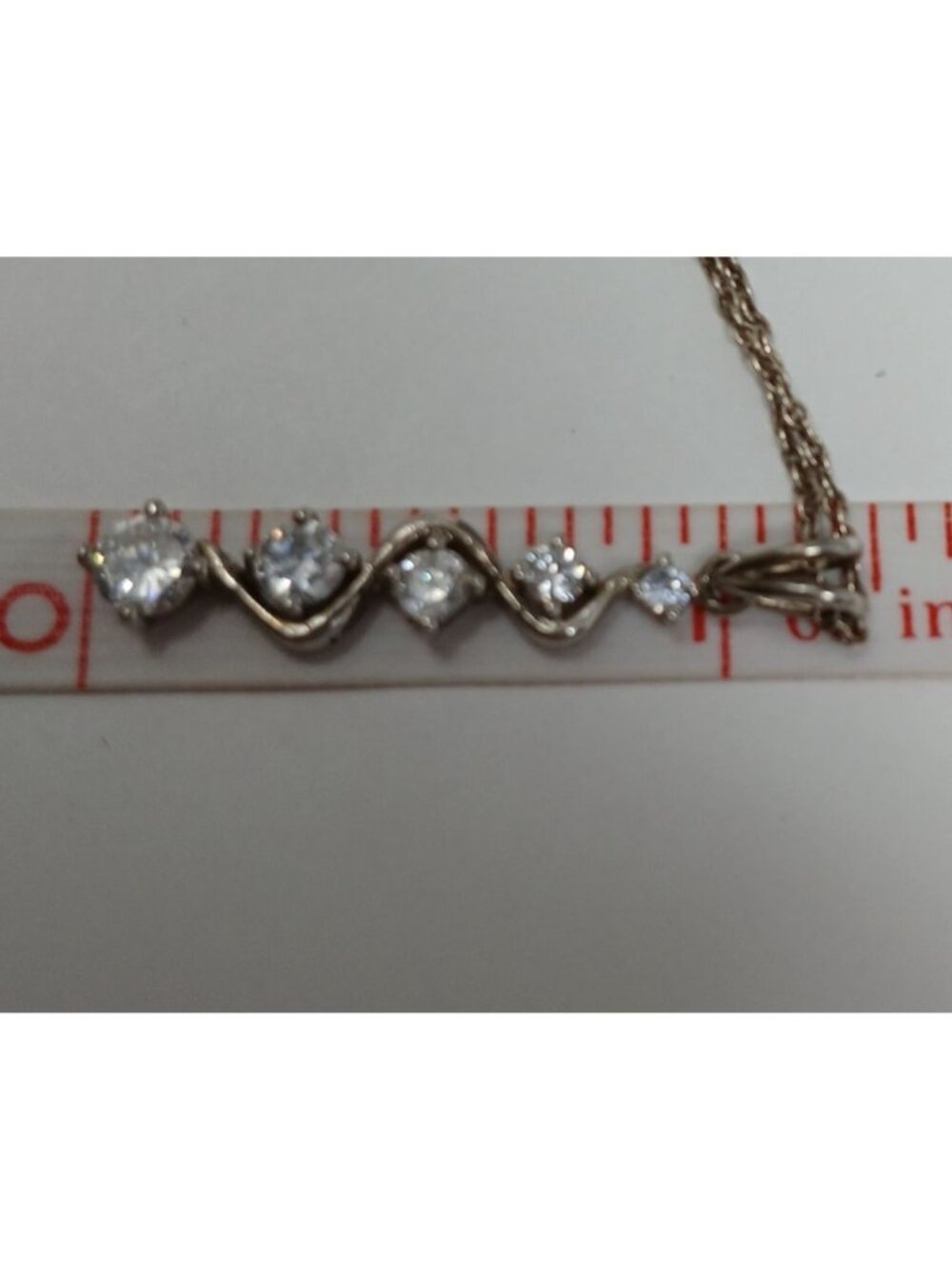Sterling Silver Cubic Zirconia 5 Graduated Drop Pendant Necklace 17" Chain #ST-4 - Picture 5 of 11